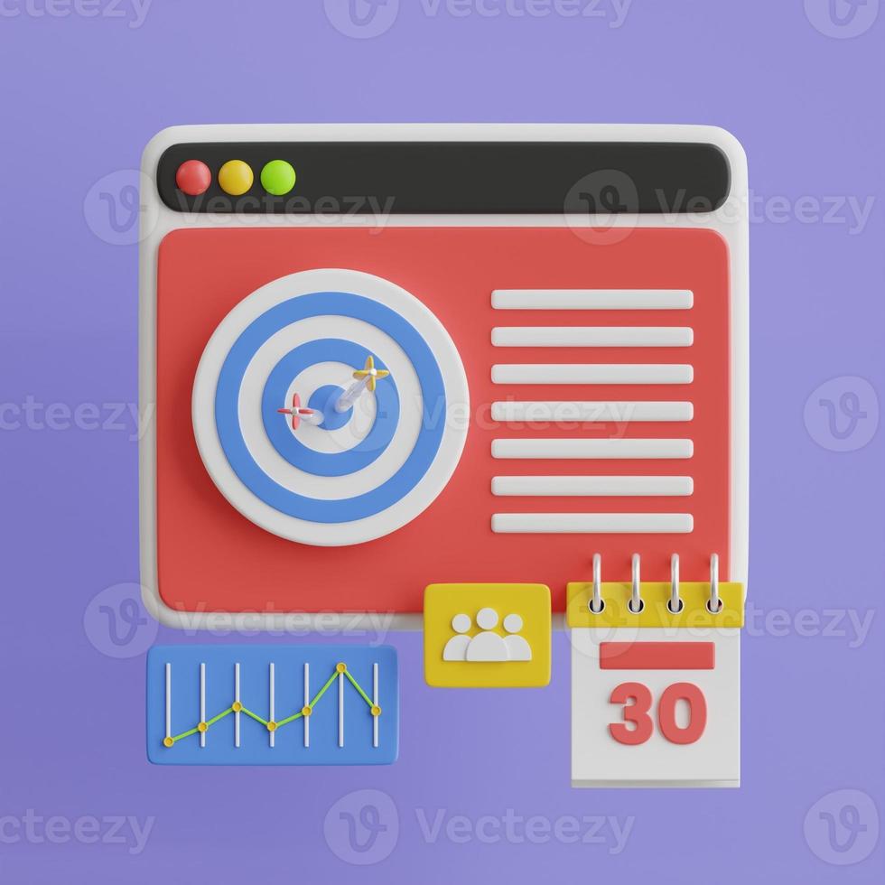 Project task management and effective time planning tools. Project development icon. 3D illustration. photo