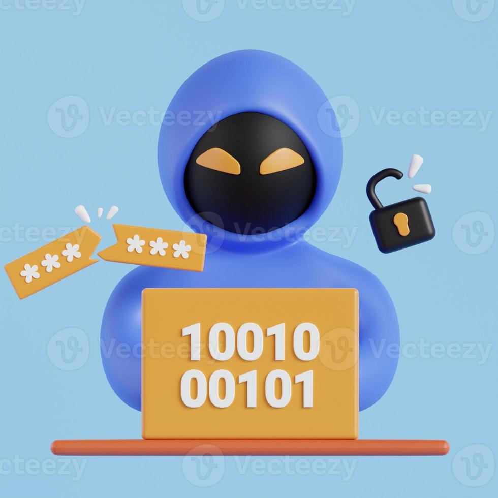 Cyber Security 3D, laptop and cloud data under protection. Cybersecurity, antivirus, encryption, data protection. Software development. photo