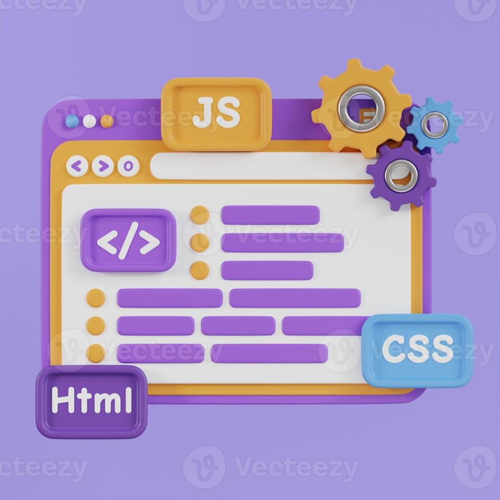 Concept of Seo Optimization for website and mobile website. Landing page template. 3D Illustrations. photo