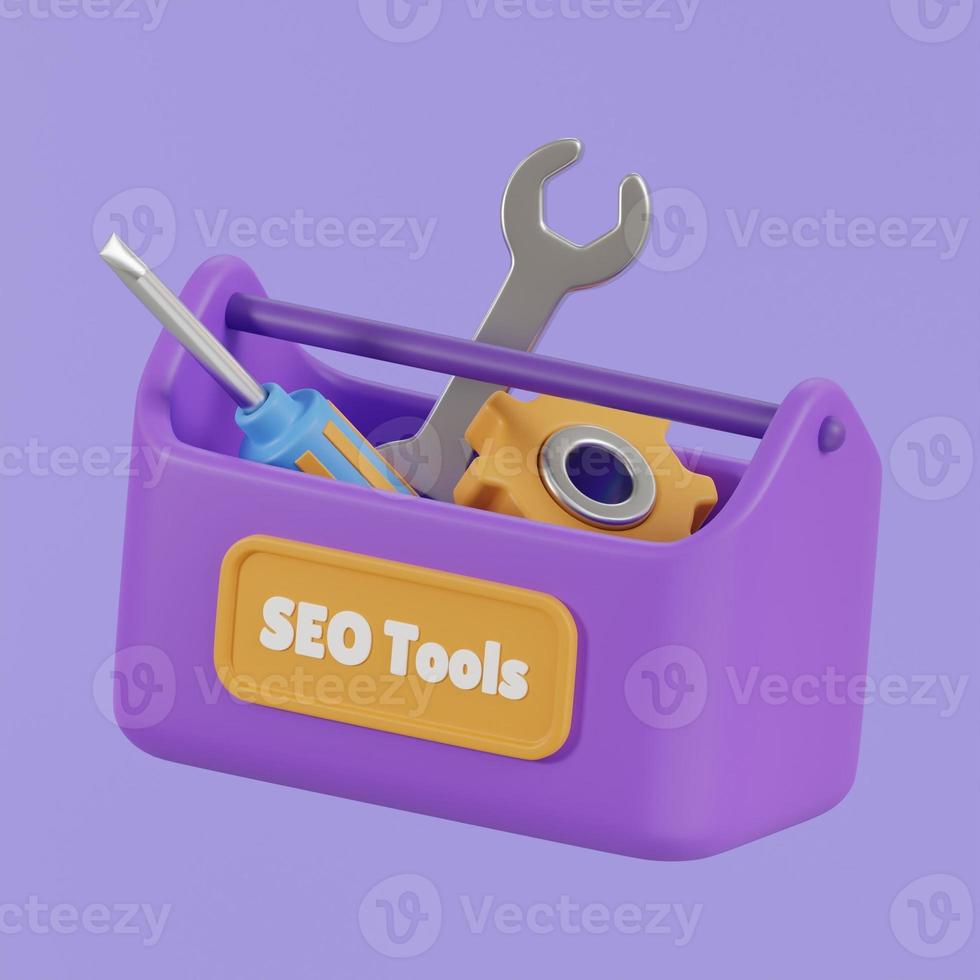 Concept of Seo Optimization for website and mobile website. Landing page template. 3D Illustrations. photo