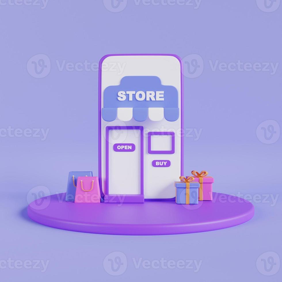 Online shopping 3D Illustration, online shop, online payment and delivery concept with floating elements. photo