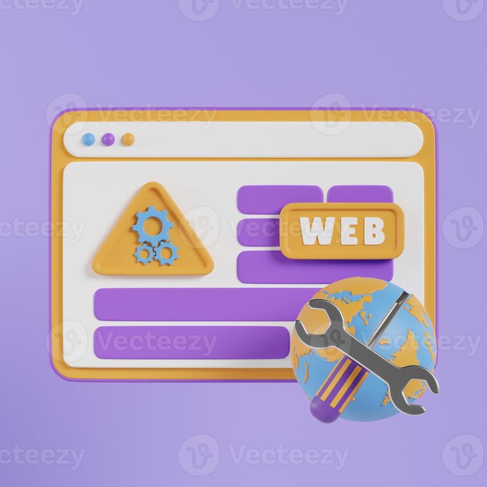Concept of Seo Optimization for website and mobile website. Landing page template. 3D Illustrations. photo