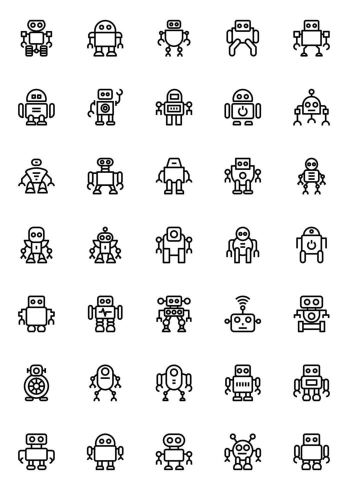 Outline icons for Robot. vector