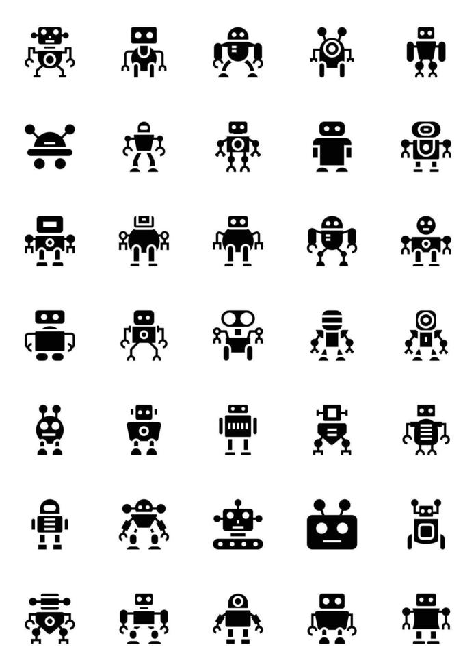 Glyph icons for Robot. vector
