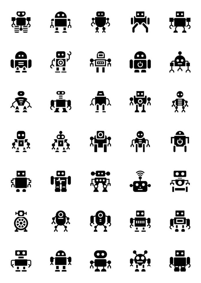 Glyph icons for Robot. vector