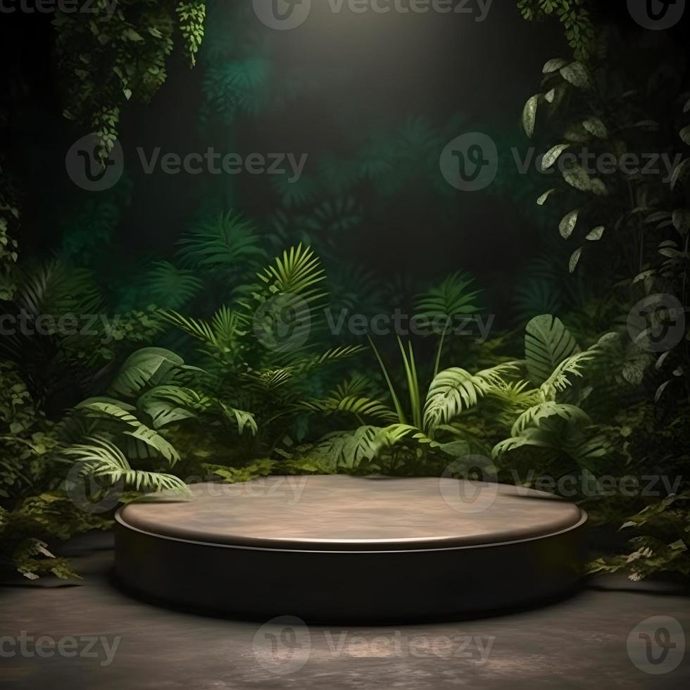 A Stunning Jungle-Themed Empty Space with Nature Background, Perfect for Professional Product Display photo