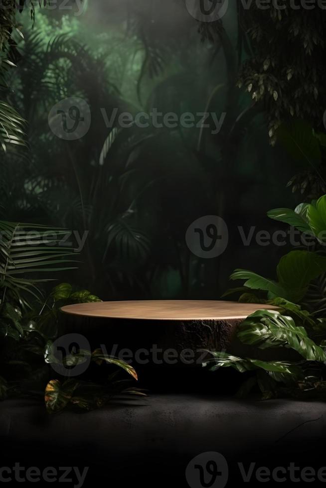 A Stunning Jungle-Themed Empty Space with Nature Background, Perfect for Professional Product Display photo