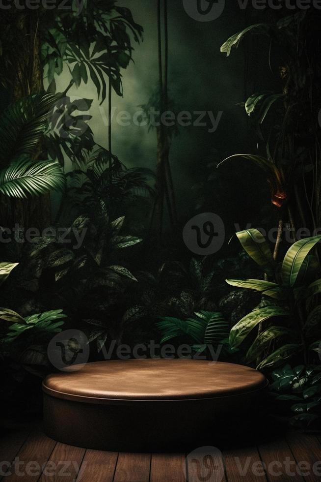 Professional Photography of an Empty Space Mockup Podium with a Jungle-Themed Nature Background for a Stunning Visual Impact photo