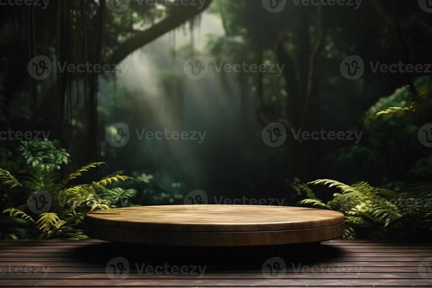 Professional Photography of an Empty Space Mockup Podium with a Jungle-Themed Nature Background for a Stunning Visual Impact photo