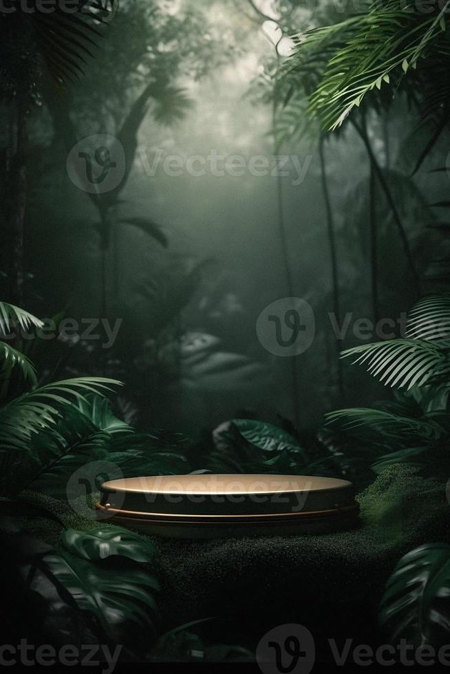 Professional Photography of an Empty Space Mockup Podium with a Jungle-Themed Nature Background for a Stunning Visual Impact photo