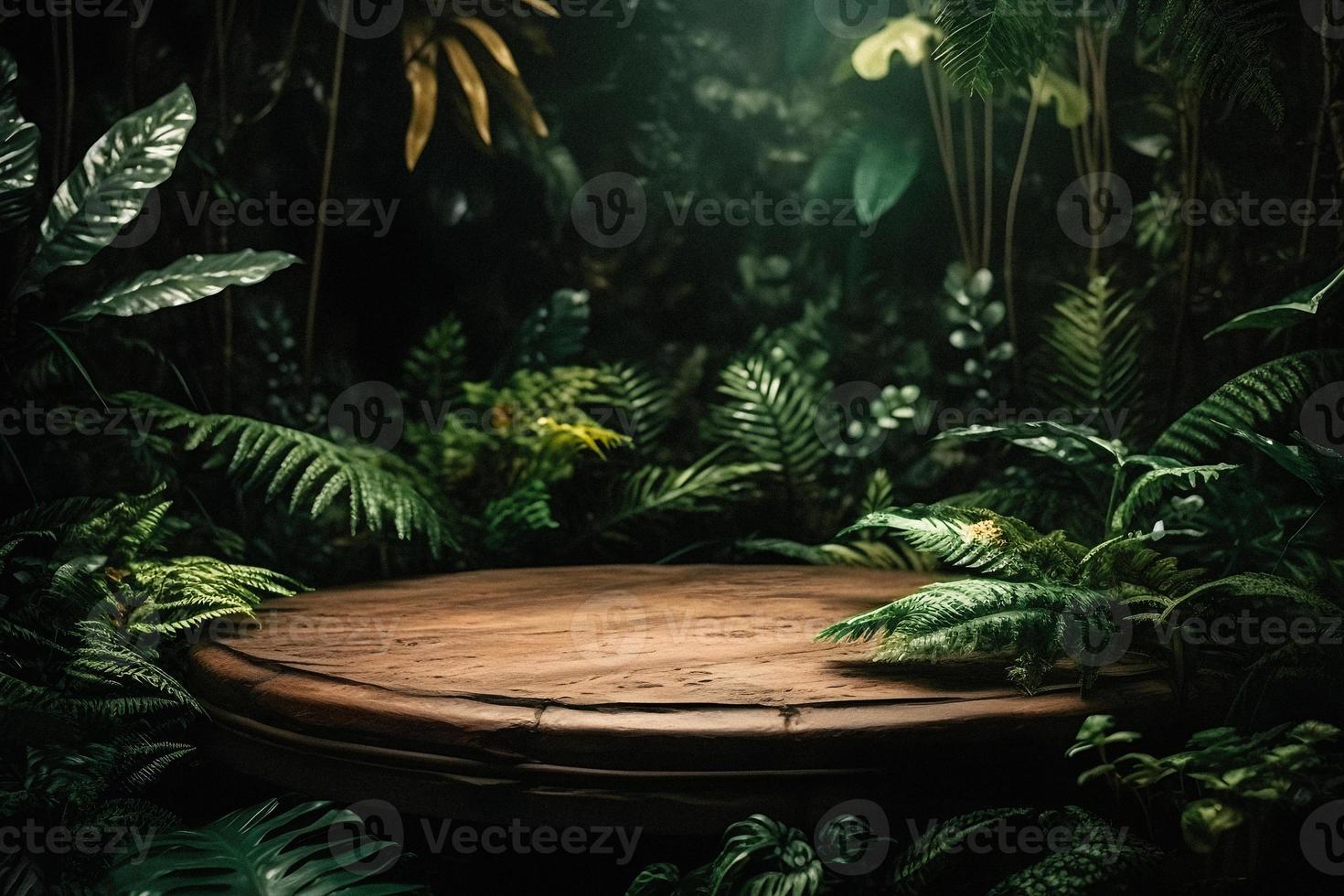 Professional Photography of an Empty Space Mockup Podium with a Jungle-Themed Nature Background for a Stunning Visual Impact photo