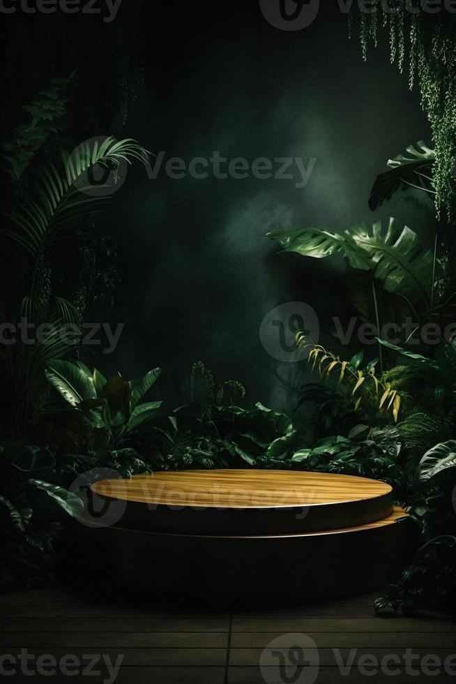 Professional Photography of an Empty Space Mockup Podium with a Jungle-Themed Nature Background for a Stunning Visual Impact photo