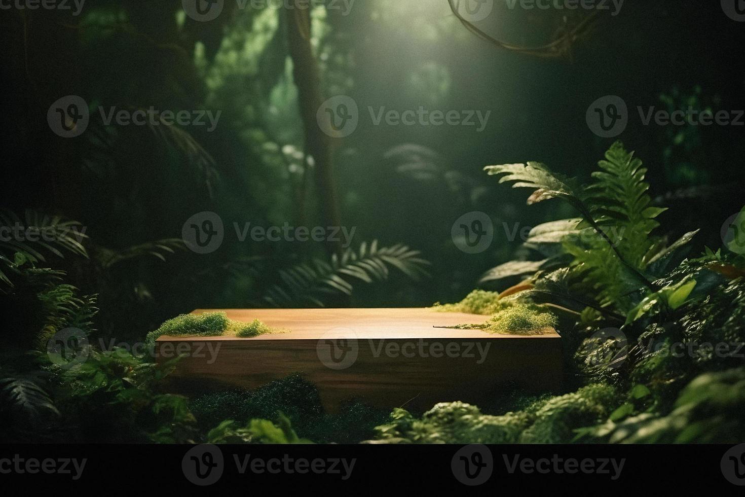 Professional Photography of an Empty Space Mockup Podium with a Jungle-Themed Nature Background for a Stunning Visual Impact photo