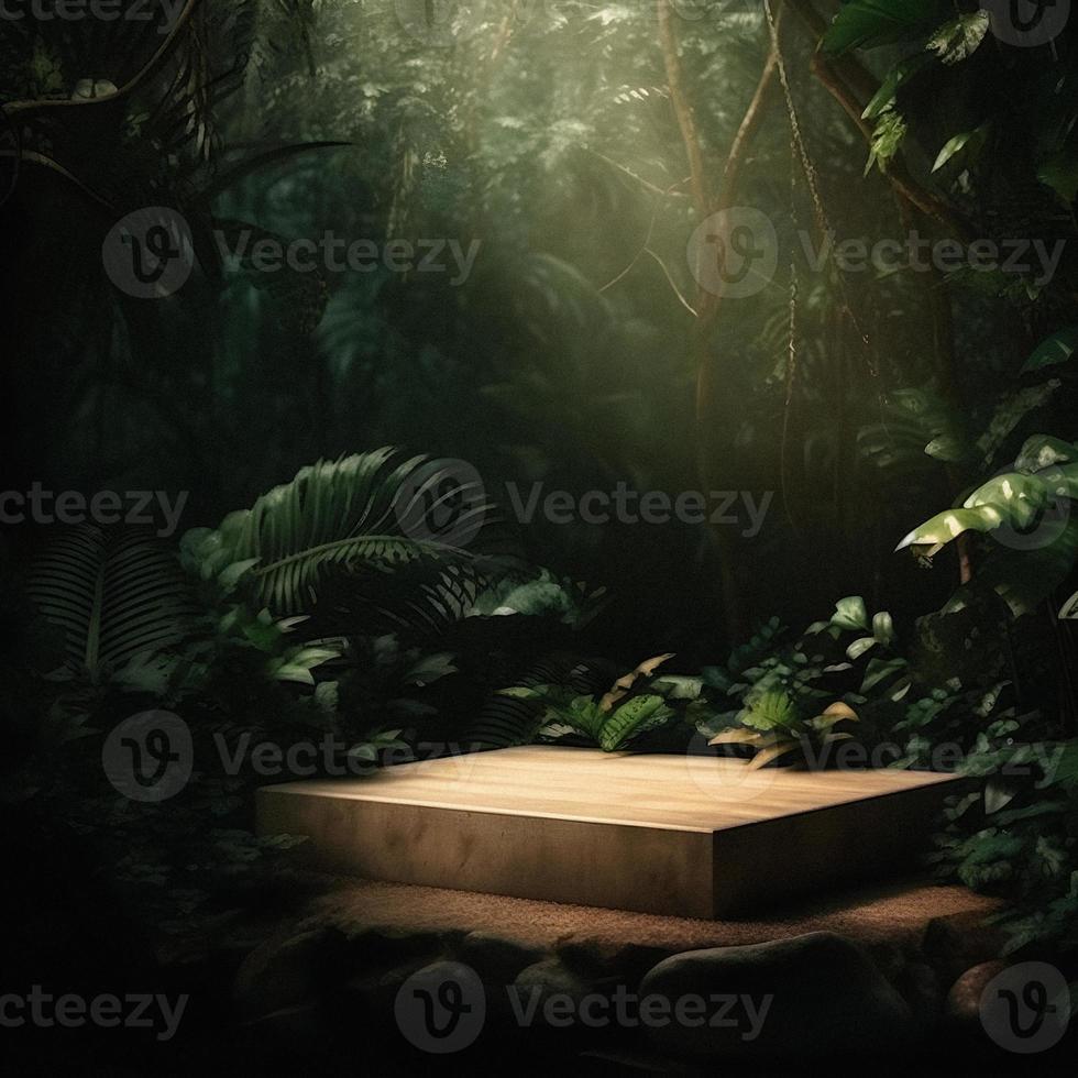 Professional Photography of an Empty Space Mockup Podium with a Jungle-Themed Nature Background for a Stunning Visual Impact photo