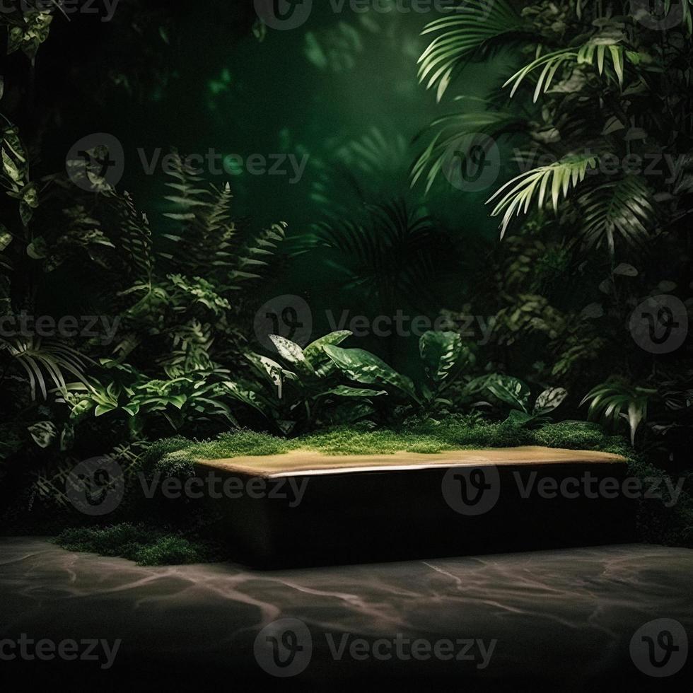 Professional Photography of an Empty Space Mockup Podium with a Jungle-Themed Nature Background for a Stunning Visual Impact photo