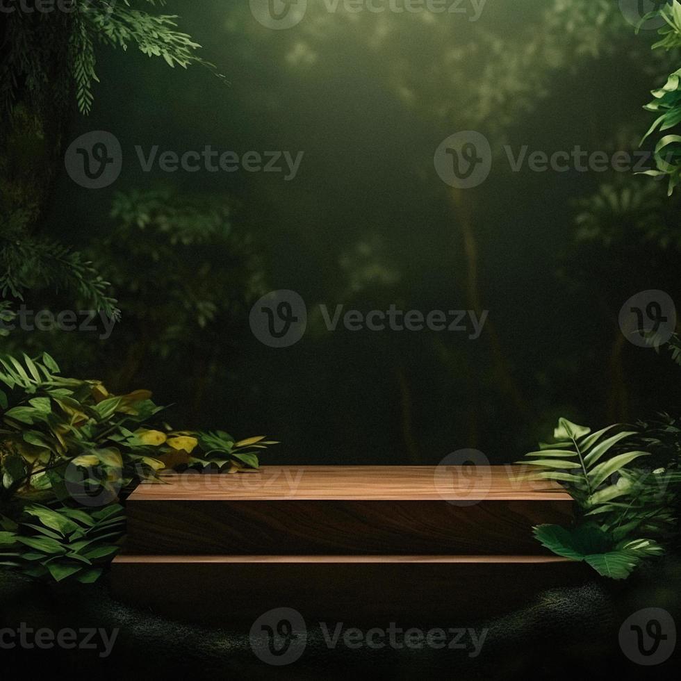Professional Photography of an Empty Space Mockup Podium with a Jungle-Themed Nature Background for a Stunning Visual Impact photo