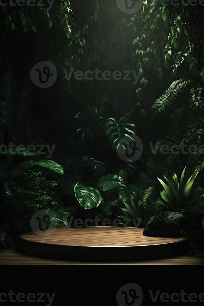 Professional Photography of an Empty Space Mockup Podium with a Jungle-Themed Nature Background for a Stunning Visual Impact photo