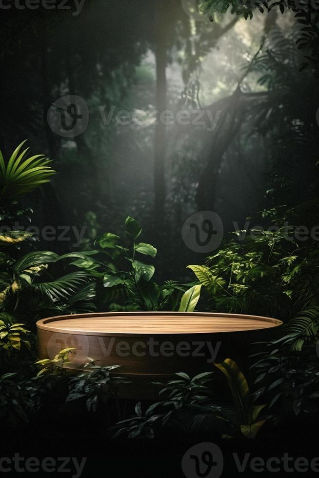 Professional Photography of an Empty Space Mockup Podium with a Jungle-Themed Nature Background for a Stunning Visual Impact photo