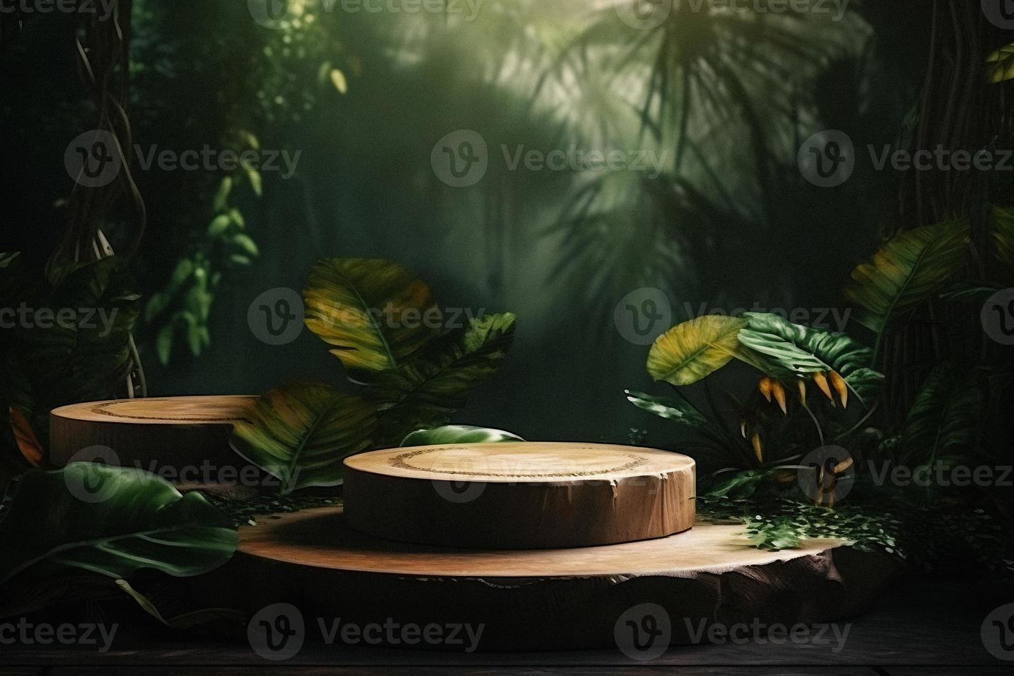 Professional Photography of an Empty Space Mockup Podium with a Jungle-Themed Nature Background for a Stunning Visual Impact photo