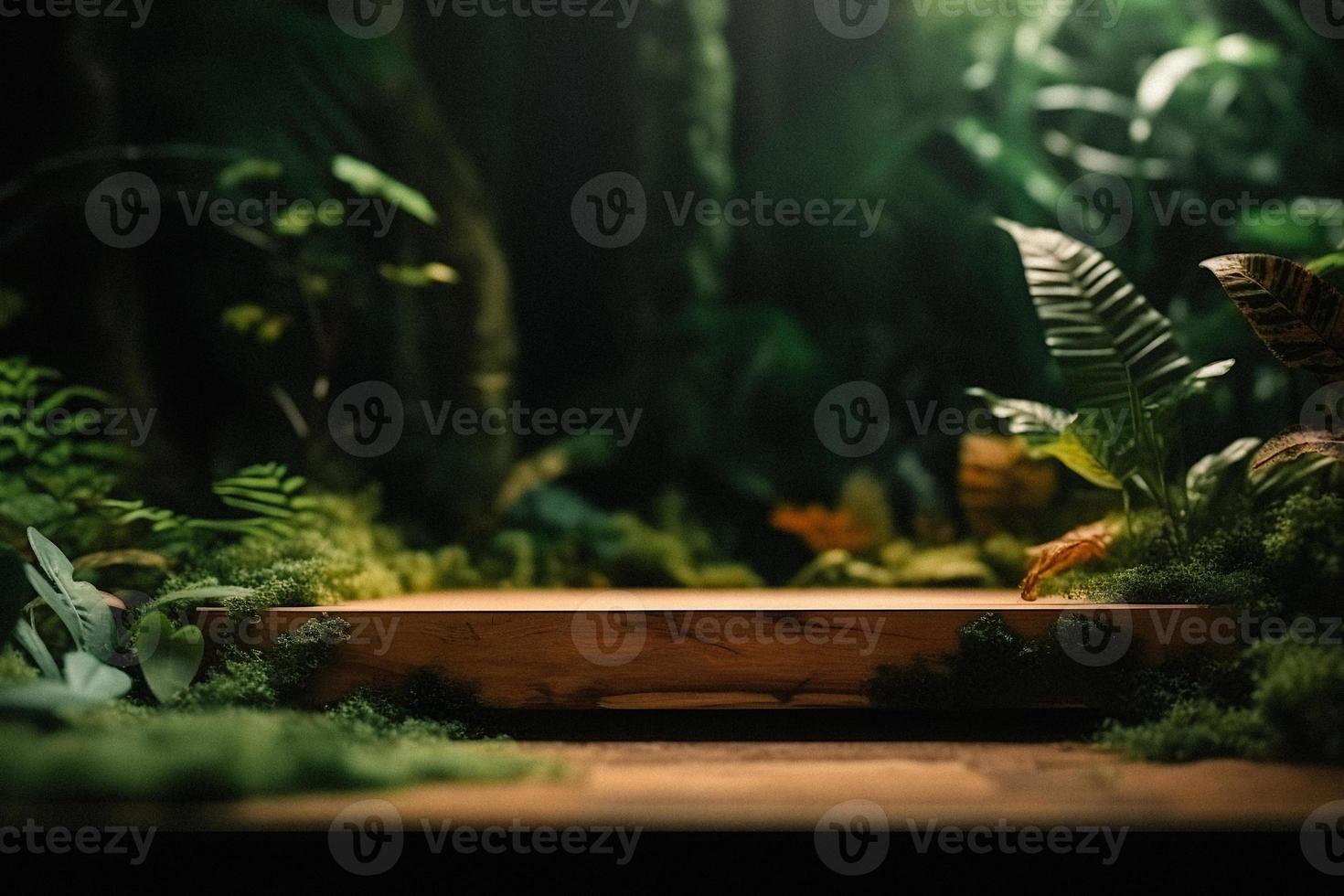 Professional Photography of an Empty Space Mockup Podium with a Jungle-Themed Nature Background for a Stunning Visual Impact photo