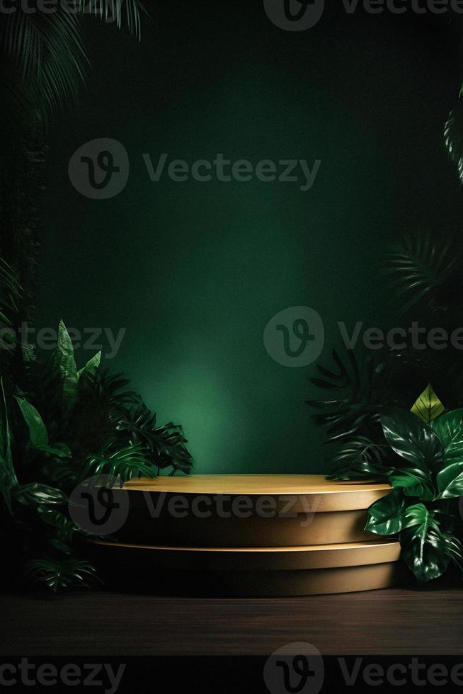 Professional Photography of an Empty Space Mockup Podium with a Jungle-Themed Nature Background for a Stunning Visual Impact photo