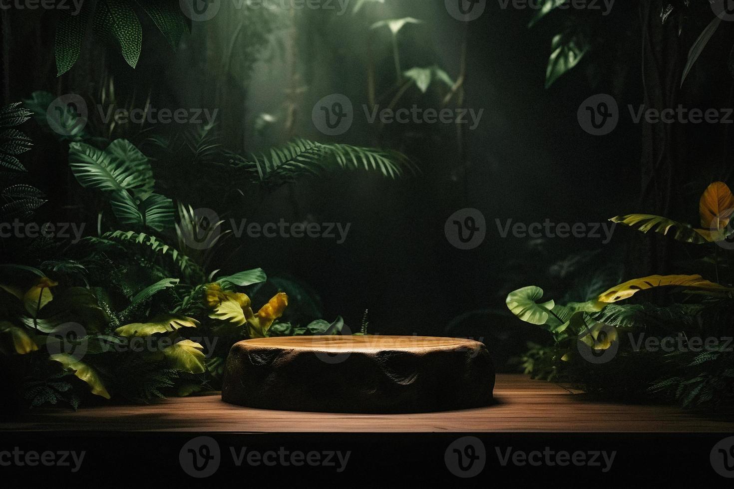 Professional Photography of an Empty Space Mockup Podium with a Jungle-Themed Nature Background for a Stunning Visual Impact photo