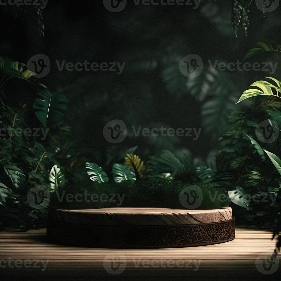 A Stunning Jungle-Themed Empty Space with Nature Background, Perfect for Professional Product Display photo