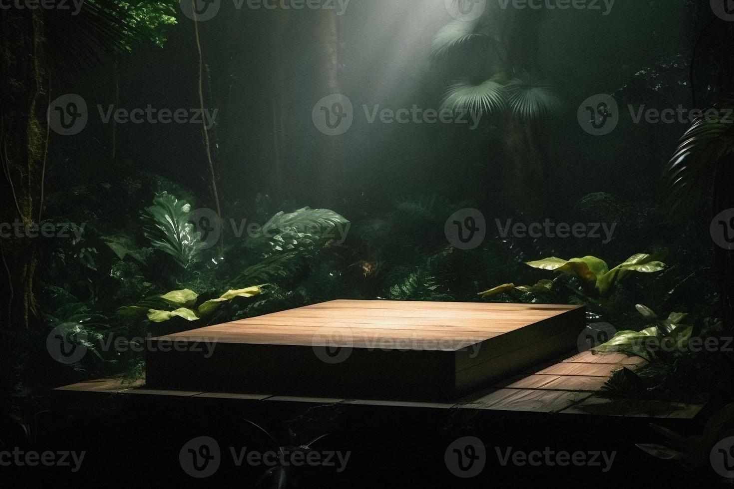 Professional Photography of an Empty Space Mockup Podium with a Jungle-Themed Nature Background for a Stunning Visual Impact photo