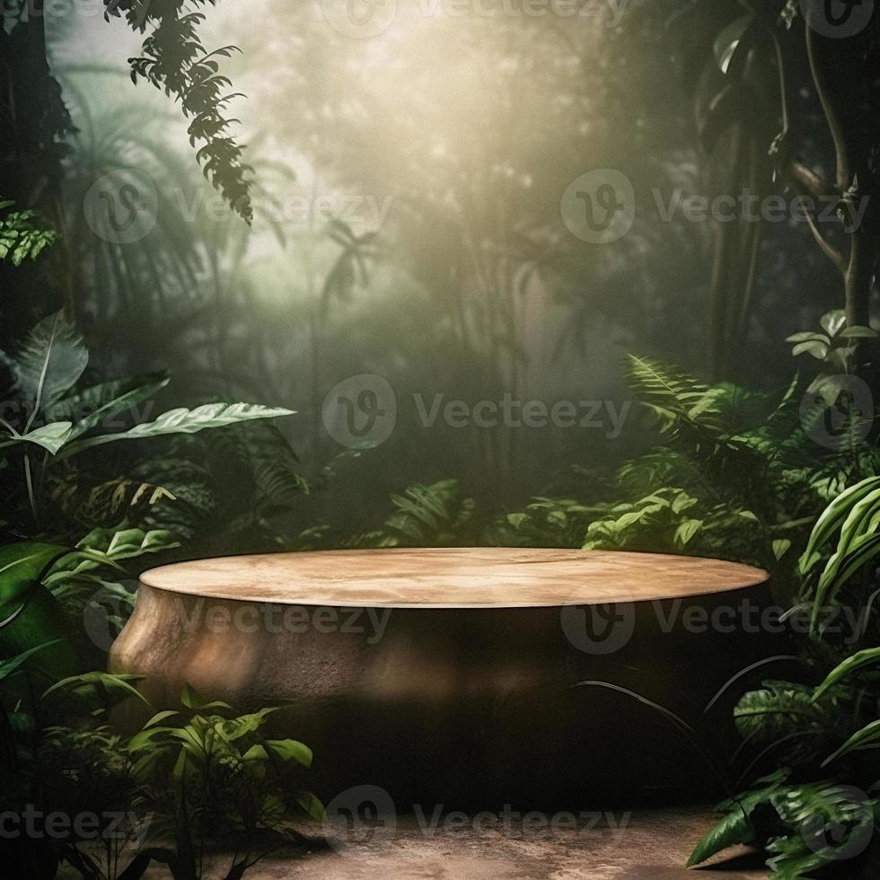 A Stunning Jungle-Themed Empty Space with Nature Background, Perfect for Professional Product Display photo