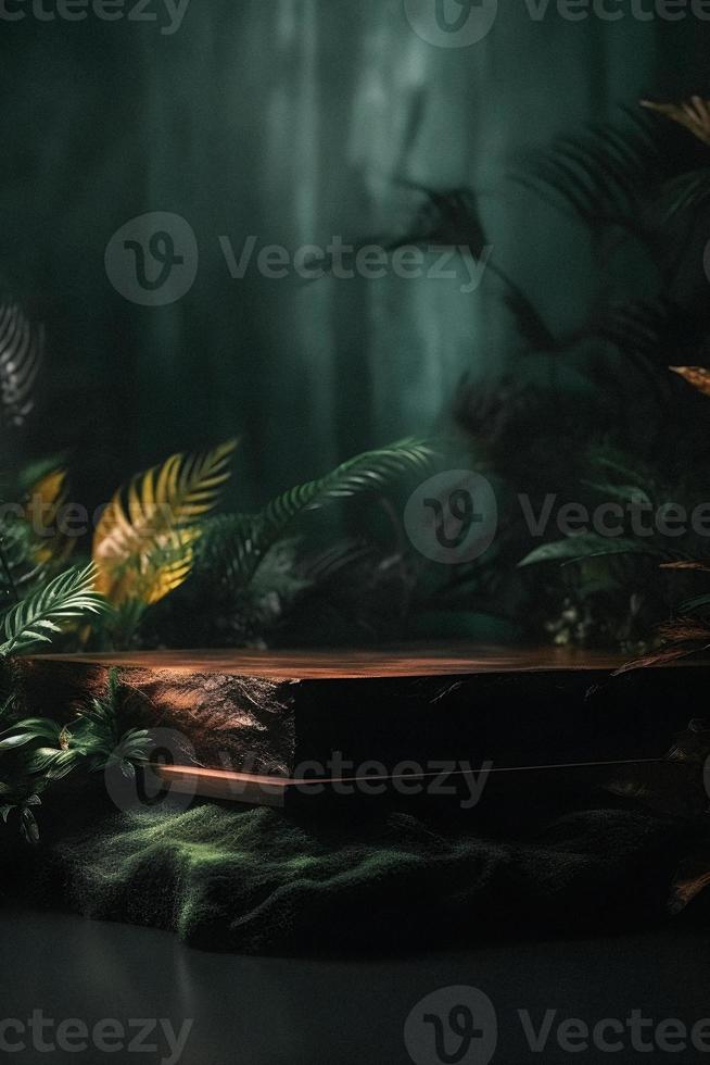 Professional Photography of an Empty Space Mockup Podium with a Jungle-Themed Nature Background for a Stunning Visual Impact photo