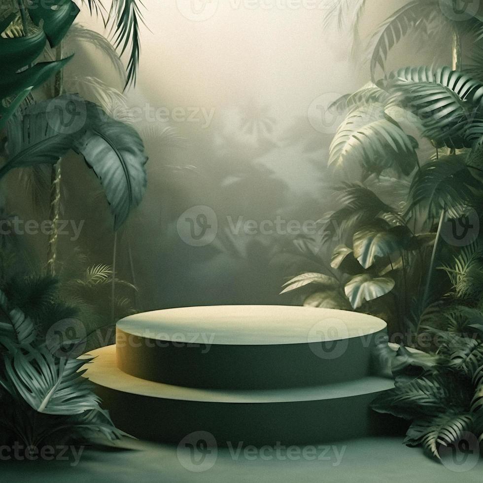 A Stunning Jungle-Themed Empty Space with Nature Background, Perfect for Professional Product Display photo