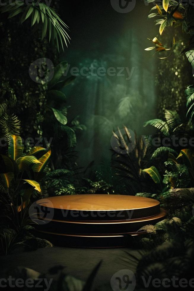 Professional Photography of an Empty Space Mockup Podium with a Jungle-Themed Nature Background for a Stunning Visual Impact photo