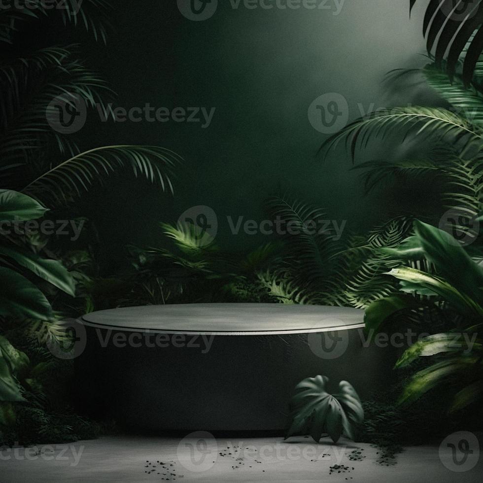 Professional Photography of an Empty Space Mockup Podium with a Jungle-Themed Nature Background for a Stunning Visual Impact photo