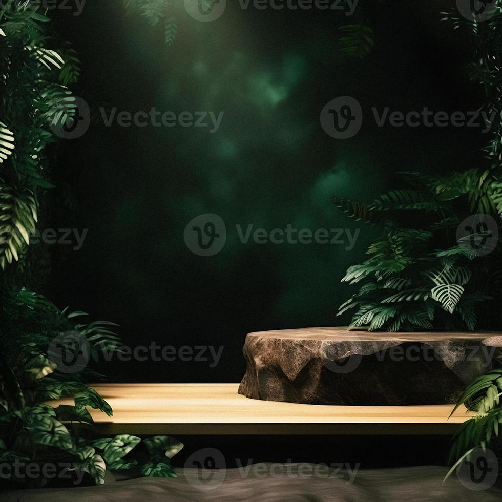 Professional Photography of an Empty Space Mockup Podium with a Jungle-Themed Nature Background for a Stunning Visual Impact photo