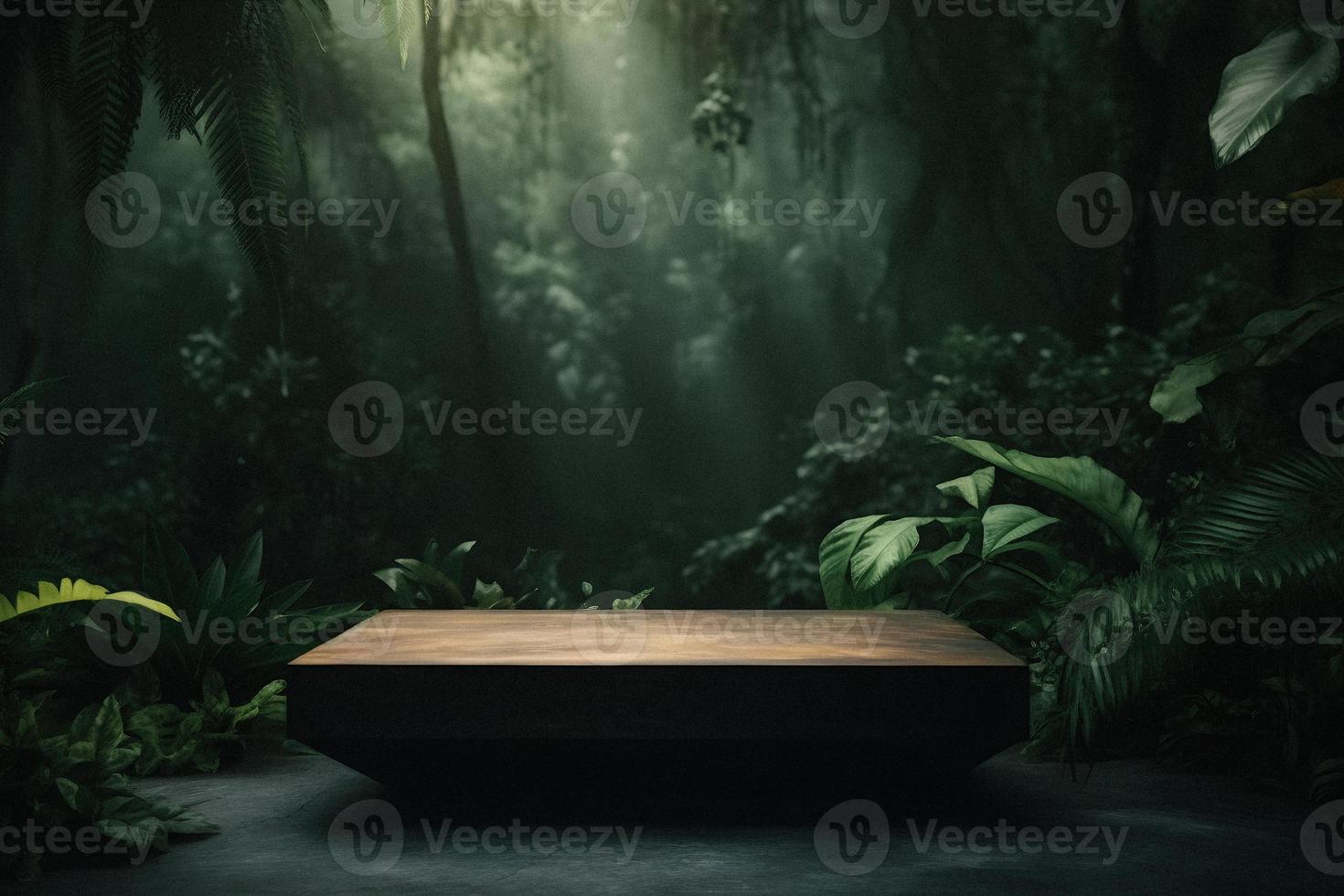 Professional Photography of an Empty Space Mockup Podium with a Jungle-Themed Nature Background for a Stunning Visual Impact photo