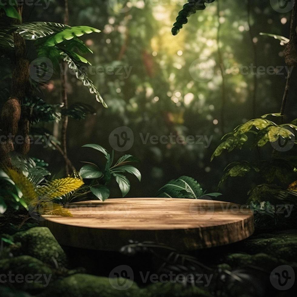 Professional Photography of an Empty Space Mockup Podium with a Jungle-Themed Nature Background for a Stunning Visual Impact photo