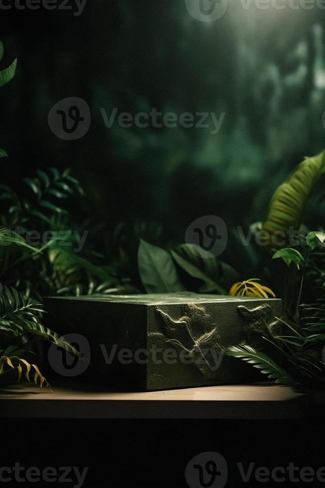 Professional Photography of an Empty Space Mockup Podium with a Jungle-Themed Nature Background for a Stunning Visual Impact photo