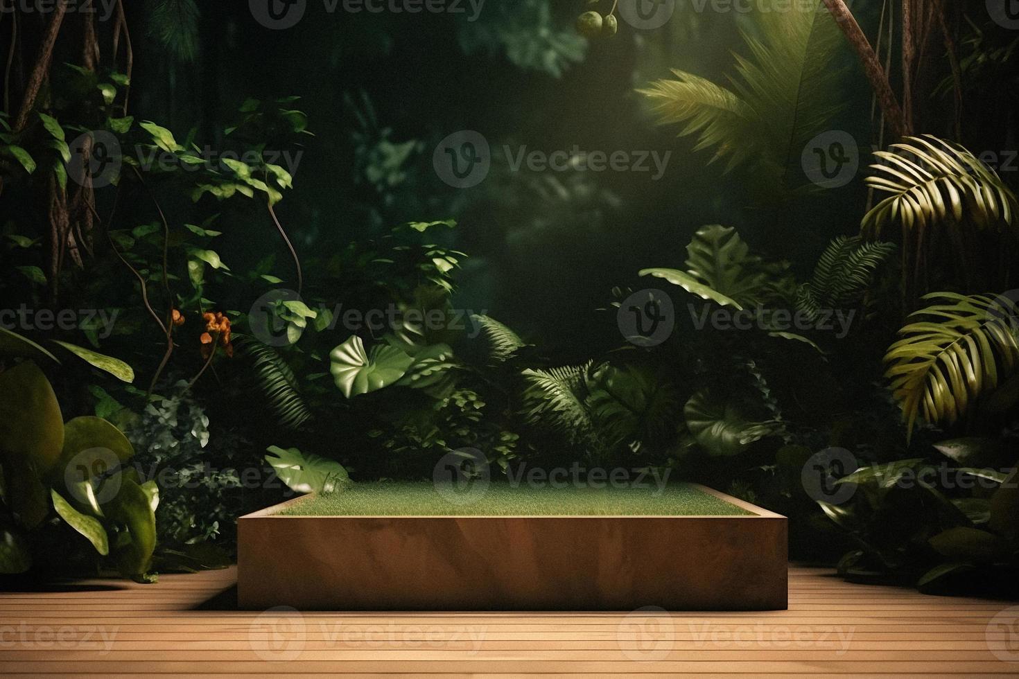 Professional Photography of an Empty Space Mockup Podium with a Jungle-Themed Nature Background for a Stunning Visual Impact photo