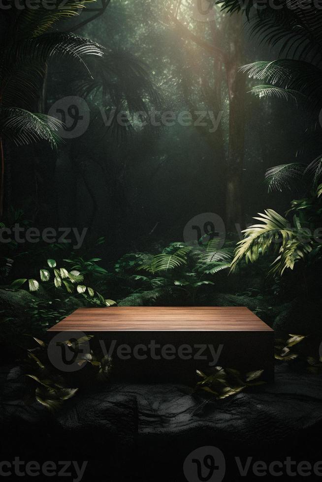 Professional Photography of an Empty Space Mockup Podium with a Jungle-Themed Nature Background for a Stunning Visual Impact photo