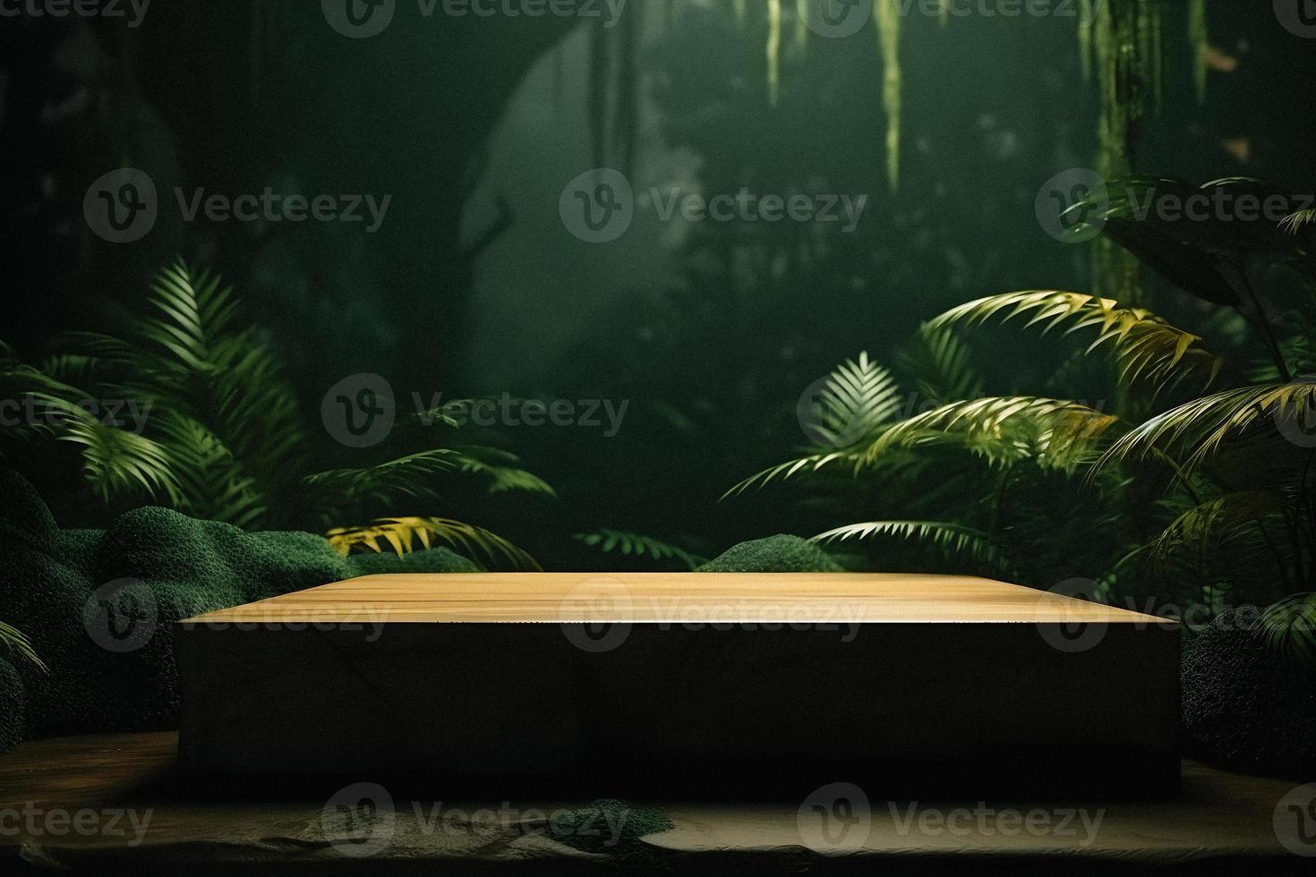 Professional Photography of an Empty Space Mockup Podium with a Jungle-Themed Nature Background for a Stunning Visual Impact photo