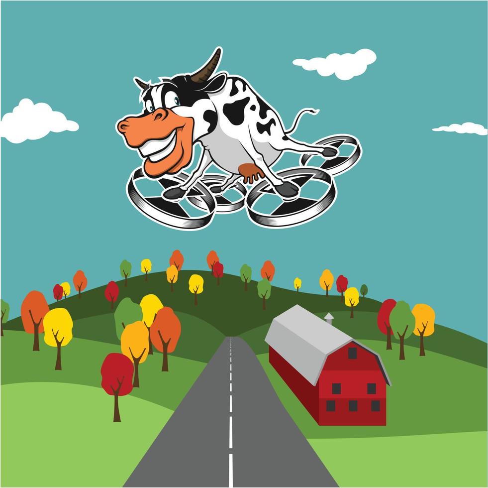 Cow use drone with background illustration vector