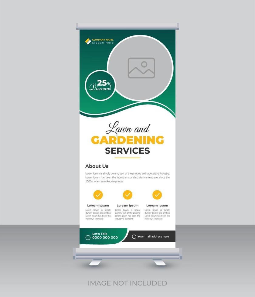 Lawn care gardening service roll-up banner design or leaflet cover poster flyer template vector