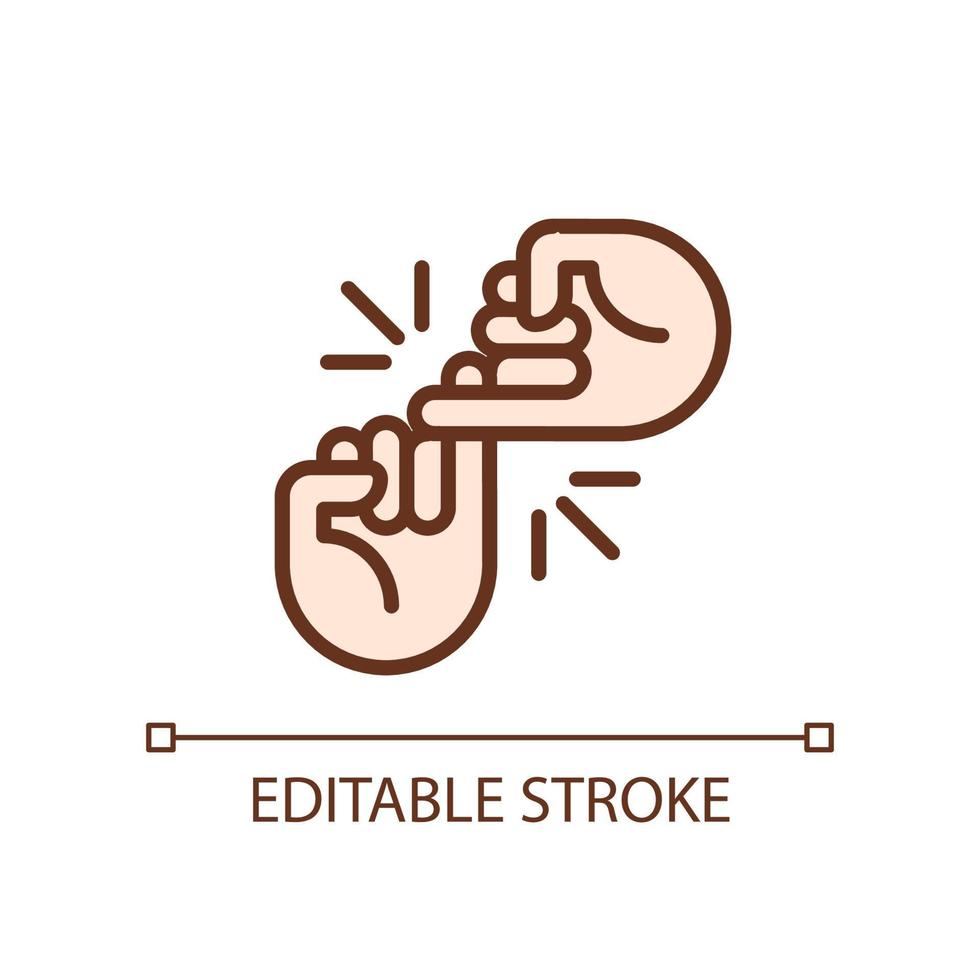 Pinky promise pixel perfect RGB color icon. Hands hooking little fingers. Friendship gesture. Isolated vector illustration. Simple filled line drawing. Editable stroke