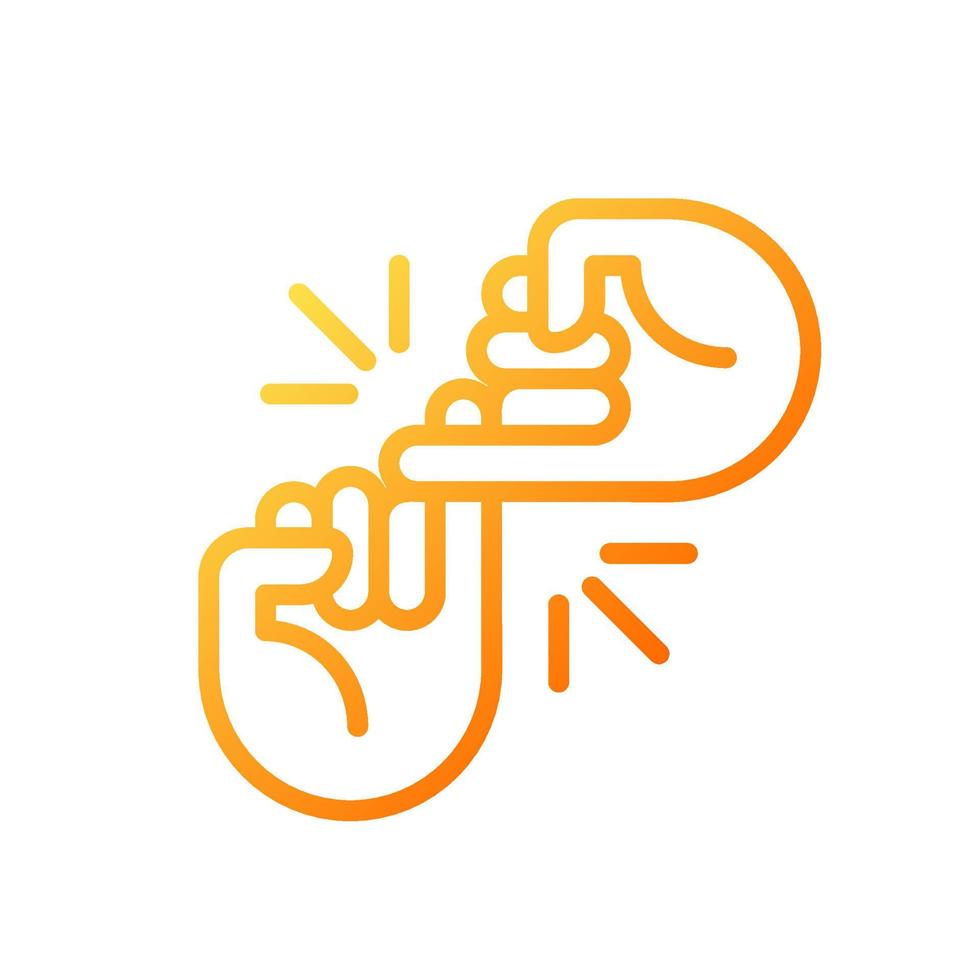 Pinky promise pixel perfect gradient linear vector icon. Hands hooking little fingers. Friendship gesture. Thin line color symbol. Modern style pictogram. Vector isolated outline drawing