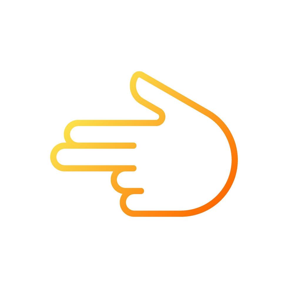 Finger gun pixel perfect gradient linear vector icon. Children imagination. Hand gesture. Imitating handgun. Thin line color symbol. Modern style pictogram. Vector isolated outline drawing