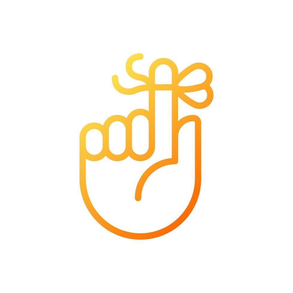 Knot on finger for memory pixel perfect gradient linear vector icon. Rope tied around pointer. Hand gesture. Thin line color symbol. Modern style pictogram. Vector isolated outline drawing