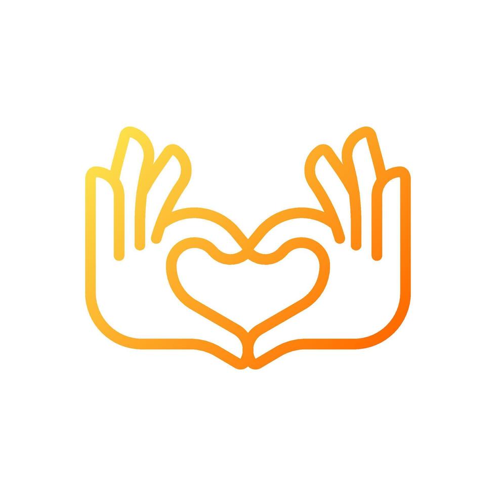 Hands heart gesture pixel perfect gradient linear vector icon. Showing affection and love. Romantic relationship. Thin line color symbol. Modern style pictogram. Vector isolated outline drawing