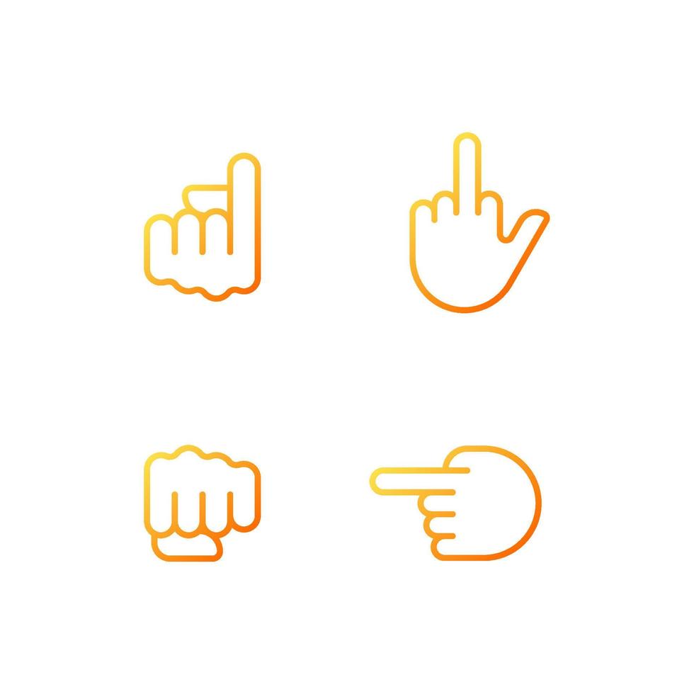 Hand gesture emojis linear icons set. Thin line contour symbols