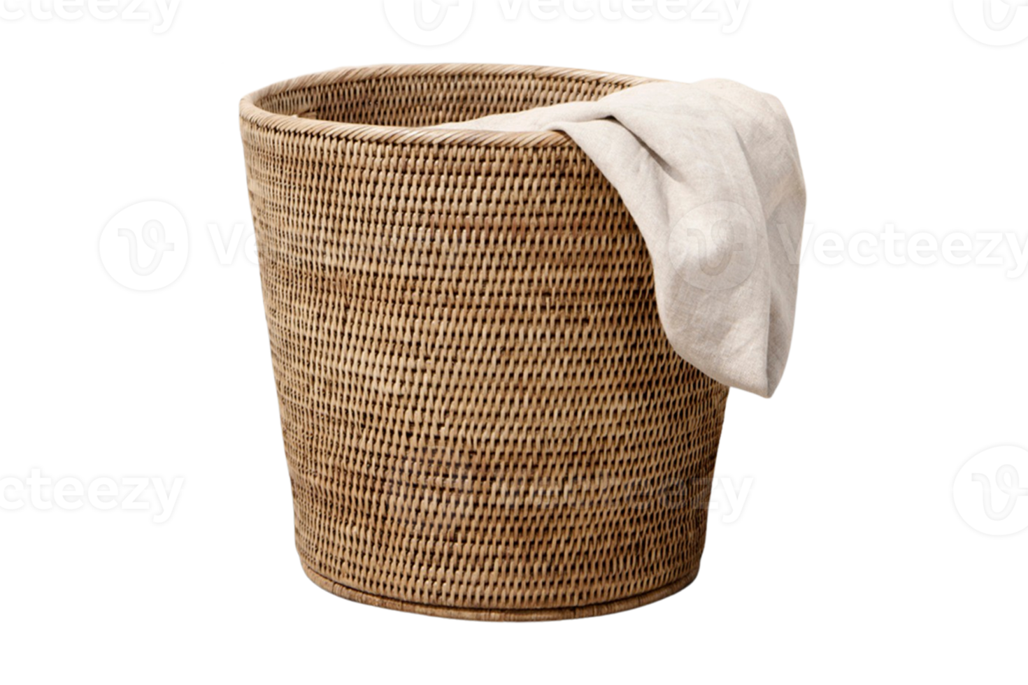 Beige basket and white blanket isolated on a transparent background png