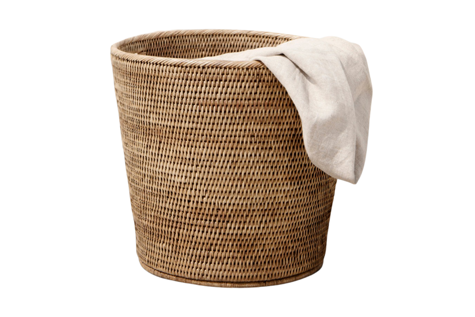Beige basket and white blanket isolated on a transparent background